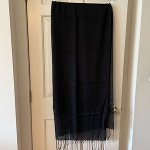 Large black sheer shimmer scarf wrap w/fringe